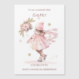 Navidades Hermanas Patinando Tarjeta Magnética Niñ