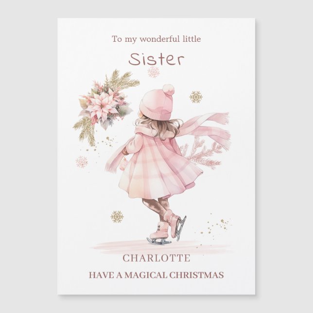 Navidades Hermanas Patinando Tarjeta Magnética Niñ (Anverso)