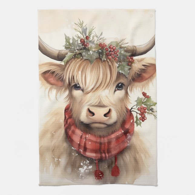 Navidades Highland Cow- Toalla de cocina (Vertical)