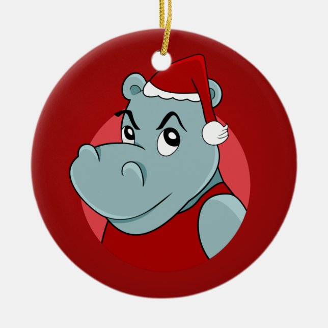 Navidades hippo personalizado ornamento cerámico (Frente)