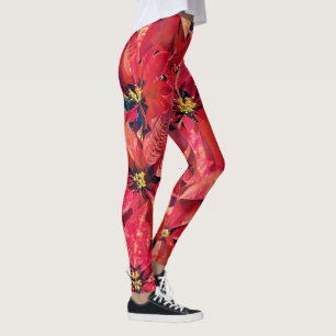Navidades Holiday Poinsettia Flores Leggings