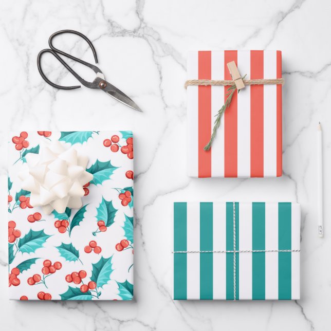 Navidades Holly Berries Envoltura de papel conjunt (Anverso)