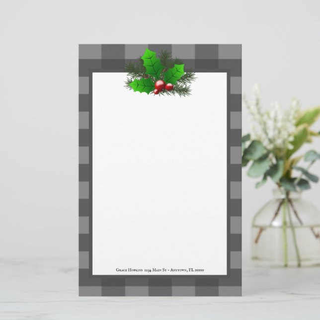 Navidades Holly Buffalo Papel personalizado (Anverso de pie)