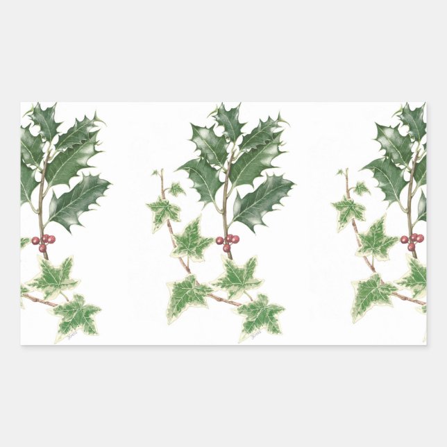 Navidades Holly e Ivy Sprigs Pegatinas botánicos (Anverso)