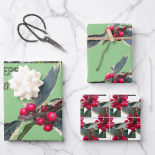 Navidades Holly europeos envuelven hojas de papel