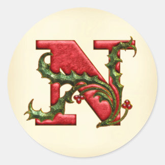 Navidades Holly Monogram N Sellos para sobres