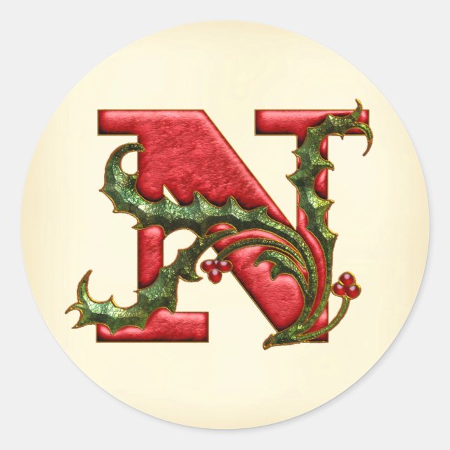 Navidades Holly Monogram N Sellos para sobres (Anverso)
