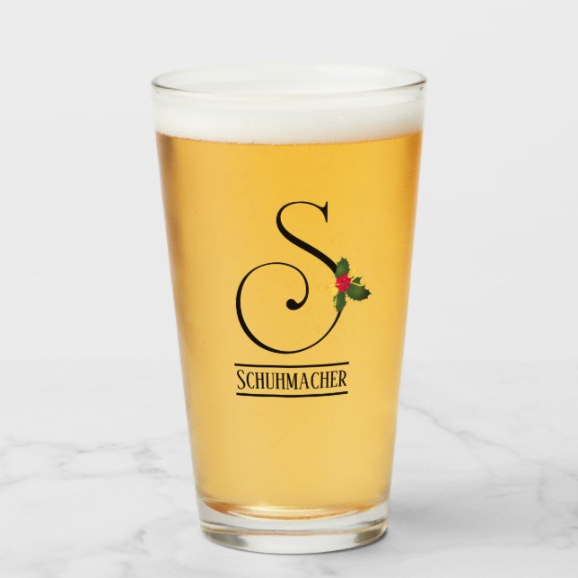 Navidades Holly Monogram S Cerveza Personalizada (Anverso (lleno))