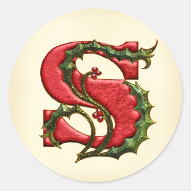 Navidades Holly Monogram S Sellos para sobres (Anverso)