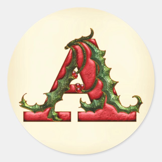 Navidades Holly Monograma A Sellos para sobres (Anverso)