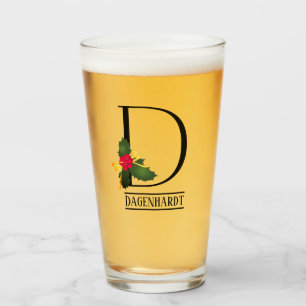 Navidades Holly Monograma D Vidrio de Cerveza Pers