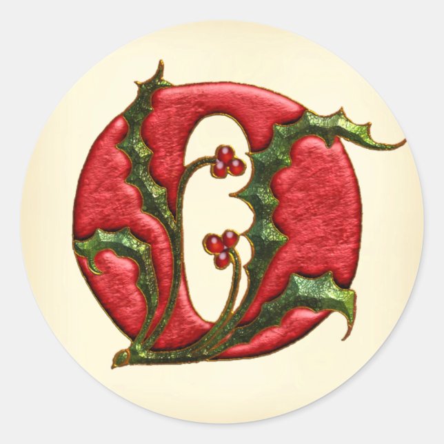 Navidades Holly Monograma O Sellos para sobres (Anverso)