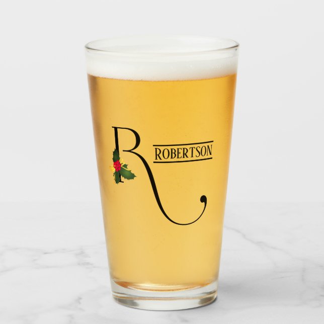 Navidades Holly Monograma R Cerveza Personalizada (Anverso (lleno))