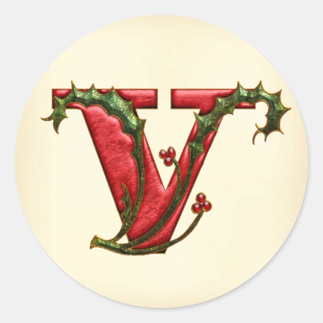 Navidades Holly Monograma V Sellos para sobres (Anverso)