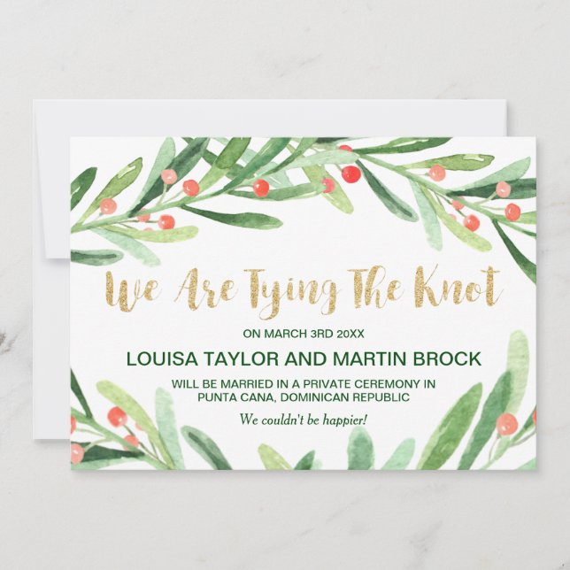 Navidades Holly Wreath Elopement Invitación (Anverso)