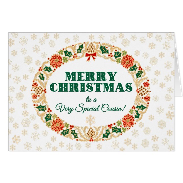 Navidades Holly Wreath, para primo, copos de nieve (Anverso (Horizontal))