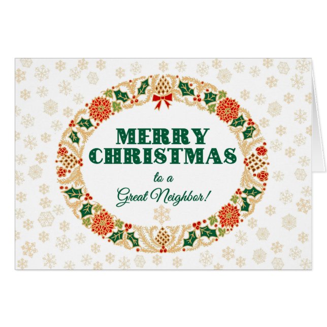 Navidades Holly Wreath, por vecino, copos de nieve (Anverso (Horizontal))