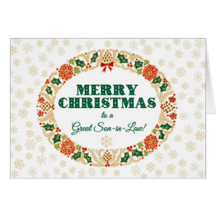 Navidades Holly Wreath, por yerno y copos de nieve