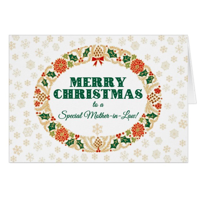 Navidades Holly Wreath, suegra, copos de nieve (Anverso (Horizontal))