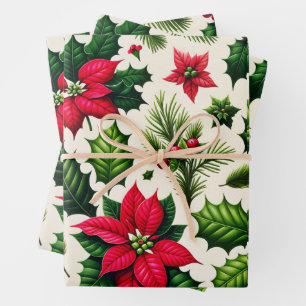 Navidades Holly y Poinsetta envolver papel
