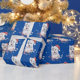 Navidades Husky Con Papel De Envoltura De Sombrero