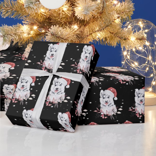 Navidades Husky Con Papel De Envoltura De Sombrero (Vacaciones)