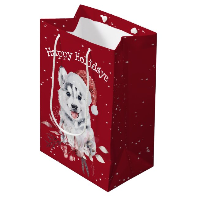 Navidades Husky En Bolsa De Regalo Media Rojo (Angulo Anverso)
