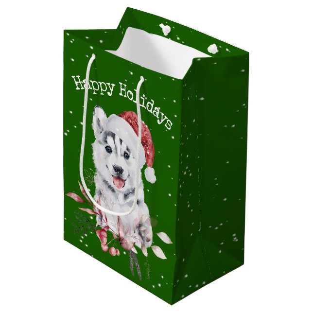 Navidades Husky En Bolsa Verde De Regalo Medio (Angulo Anverso)