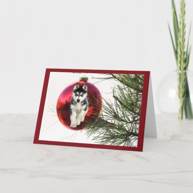 Navidades Husky Siberiano Tarjeta Bolas Colgantes (Anverso)