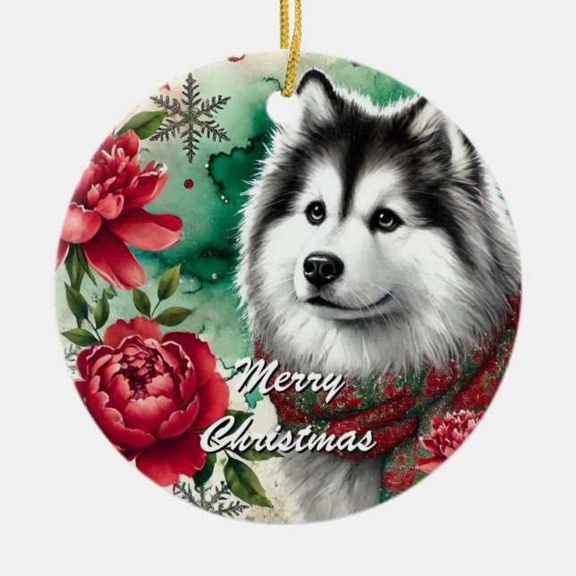 Navidades Husky Soñan con el Ornamento de Navidad (Frente)