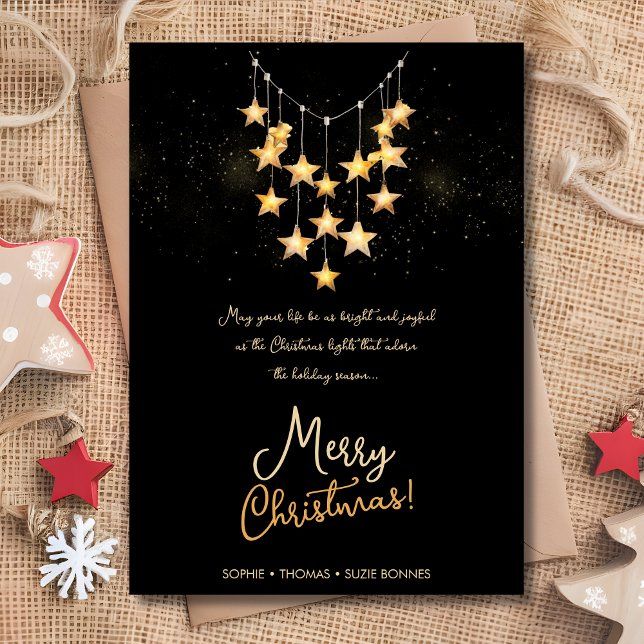 Navidades ilumina estrellas de oro garland tarjeta (Subido por el creador)