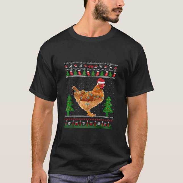 Navidades iluminan el pollo de Santa Hat suéter fe (Anverso)