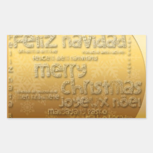 Navidades internacionales de oro Pegatina rectangu