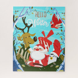 Navidades Invierno Santa y el rompecabezas de amig