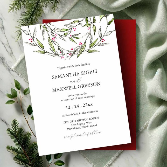 Navidades Invitación a bodas Dibujar botánicos (Hand drawn wedding invitations watercolor and line art by Victoria Grigaliunas of Do Tell A Belle)