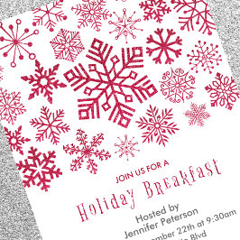 Navidades Invitación al desayuno Snowflakes Red