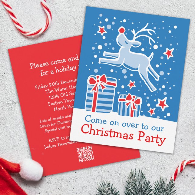 Navidades invitación de fiesta reno azul rojo (Subido por el creador)