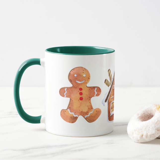 Navidades jengibre hombre pan dos tones taza de ca (Con donut)