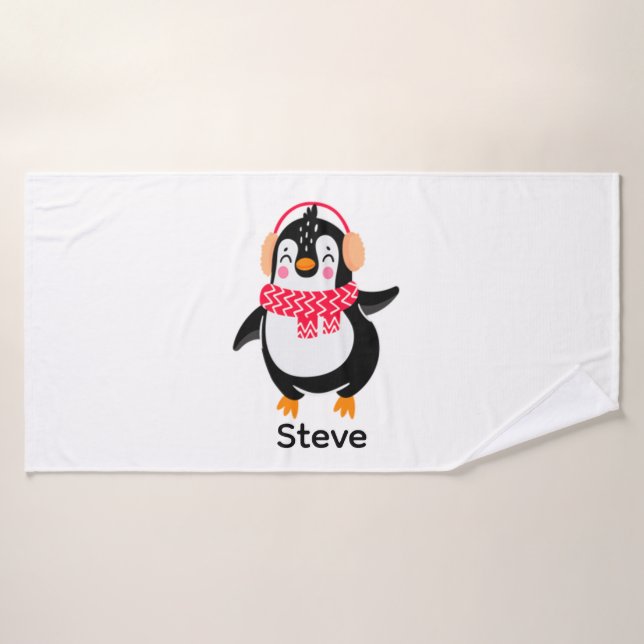 Navidades Jolly Penguin en una bufanda con bocanad (Toalla de baño)