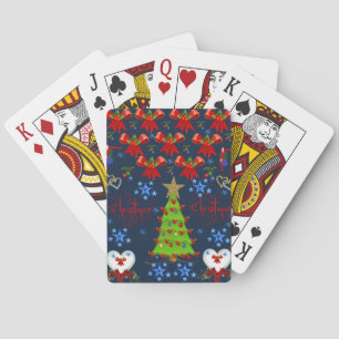 Navidades jugando a la baraja de cartas azul oscur