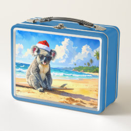 Navidades Koala santa hat en la soleada playa de a