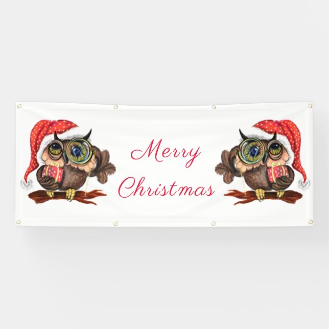 Navidades Lechuza Bebé con pancarta de regalo (Horizontal)