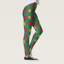 Navidades Leggings con estrellas rojas y doradas