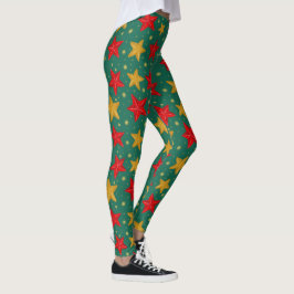 Navidades Leggings con estrellas rojas y doradas
