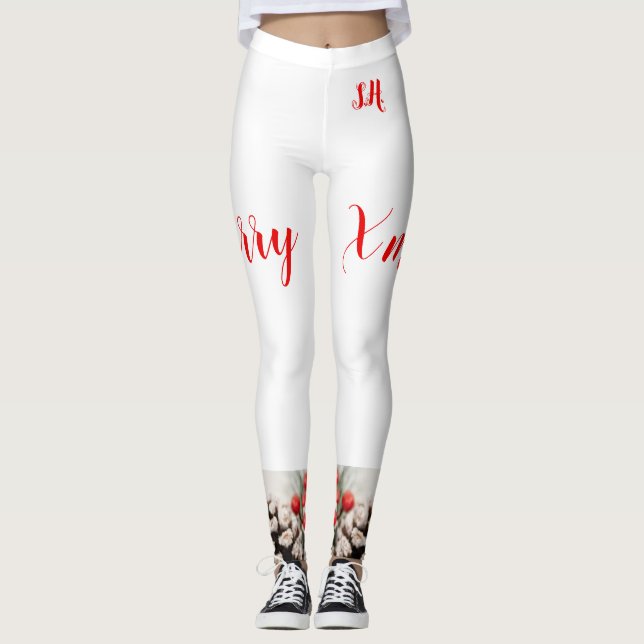 Navidades leggings High Waisted Capris, blanco (Anverso)
