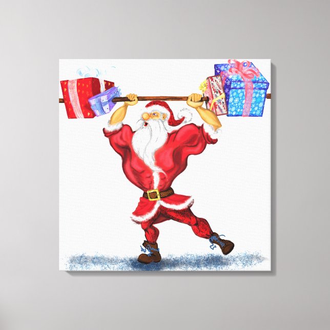Navidades Lienzo Print Bodybuilder Santa con regal (Anverso)
