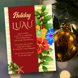 Navidades Luau Hibiscus Holly Party Invitación