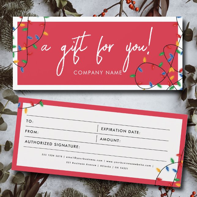 Navidades Luces Certificado de Regalo Comercial (Christmas Lights Business Gift Certificate Voucher)