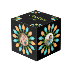 Navidades Luces Naranja Círculo y Cubo fotográfico