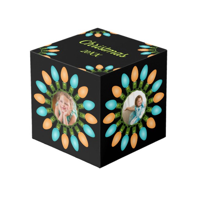 Navidades Luces Naranja Círculo y Cubo fotográfico (Angulo Anverso)